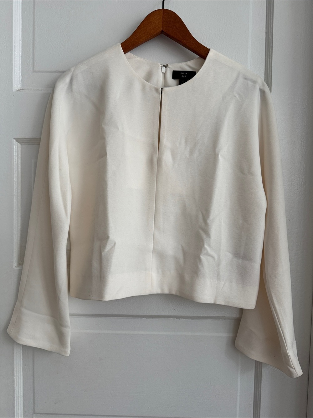 J. Crew Cream Round-Neck Long-Sleeve Double-Lined Blouse
